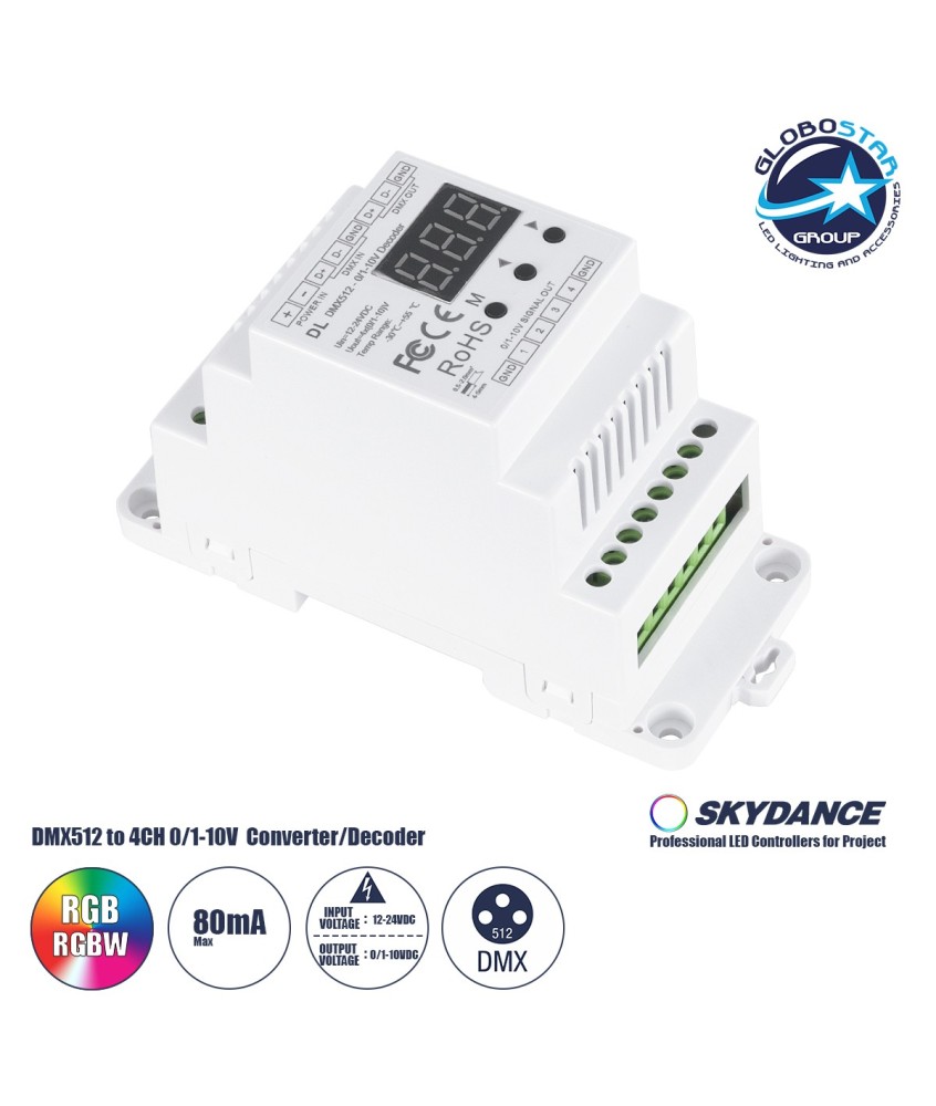 GloboStar® 73139 DL SKYDANCE DC DMX512 Signal Amplifier Din Rail Ράγας 2 Καναλιών DC 12-48V - IP20  Μ11.5 x Π5 x Υ6.5cm - 5 Χρόνια Εγγύηση